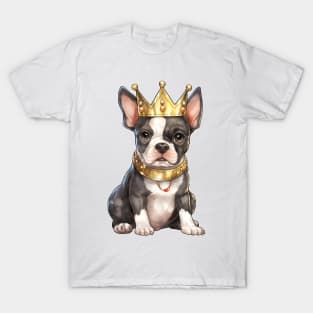 Watercolor Boston Terrier Dog Wearing a Crown T-Shirt